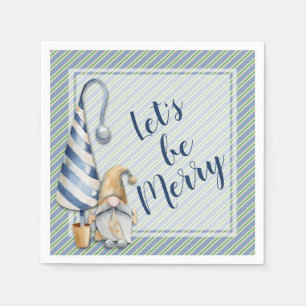 Serviette En Papier Noël Gnome sur Blue Stripes Fête