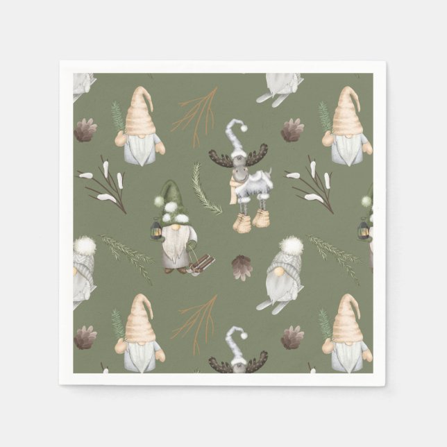 Serviette En Papier Noël Gnomes Woodland (Devant)