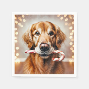Serviette En Papier Noël Golden Retriever avec un Sucre de canne