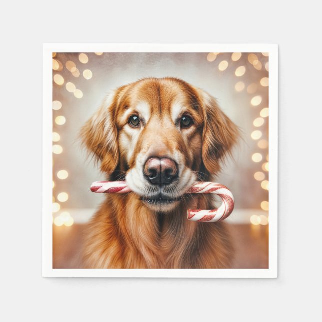 Serviette En Papier Noël Golden Retriever avec un Sucre de canne (Devant)