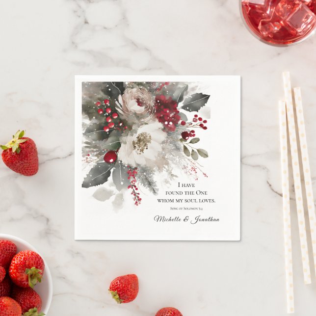 Serviette En Papier Noël hiver Floral Bible Mariage chrétien (En situation)