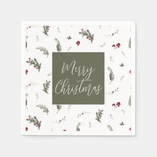 Serviette En Papier Noël hiver Napkins Vert Blanc Bourgogne