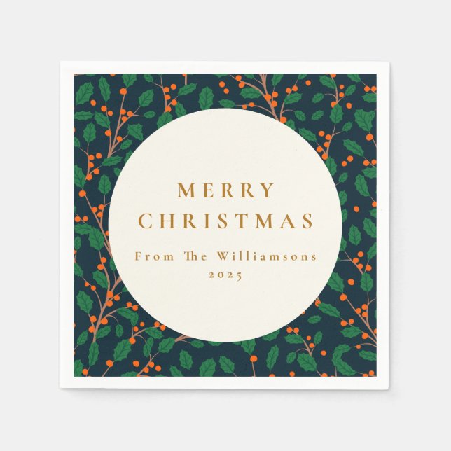 Serviette En Papier Noël Holly Botanique Verdure Custom from (Devant)
