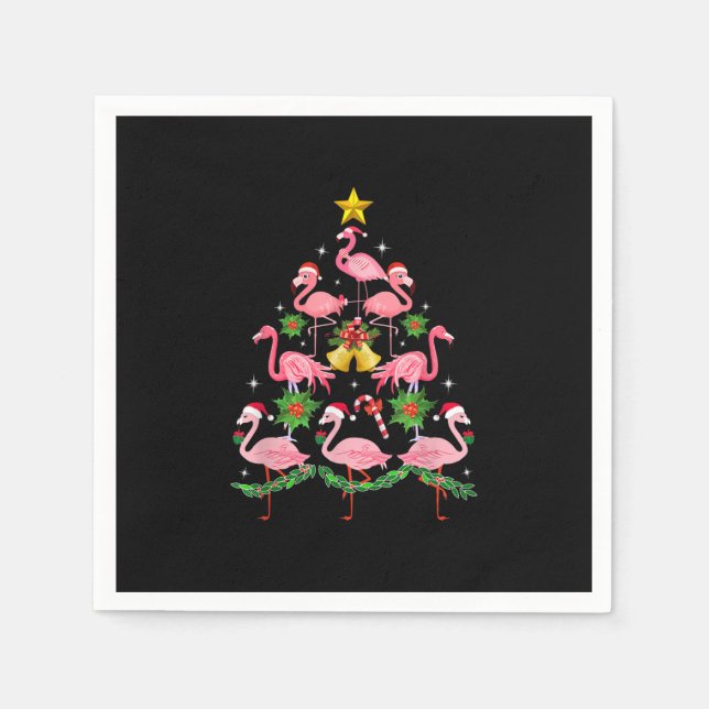 Serviette En Papier Noël - Joli Flamant rose sapin de Noël (Devant)