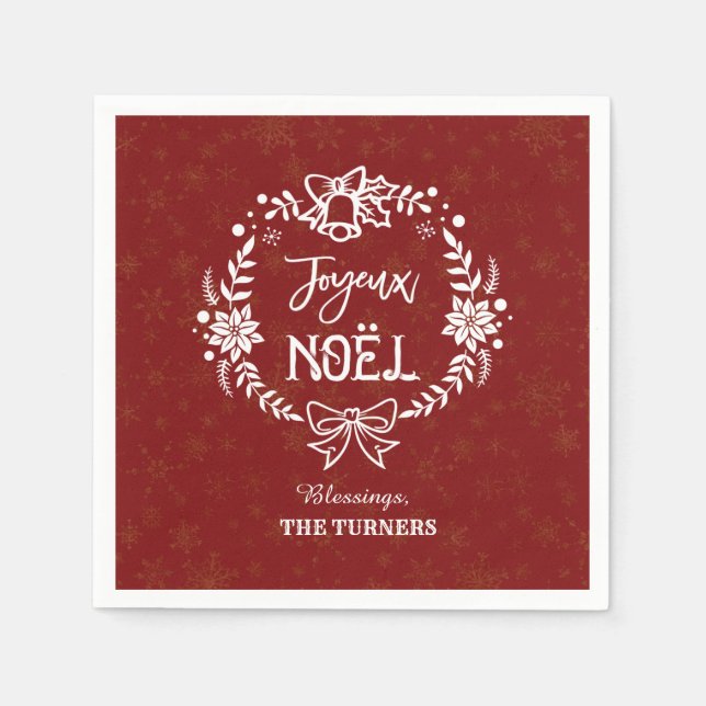 Serviette En Papier Noël Joyeux Noel Gold Snowflakes Monogramme (Devant)