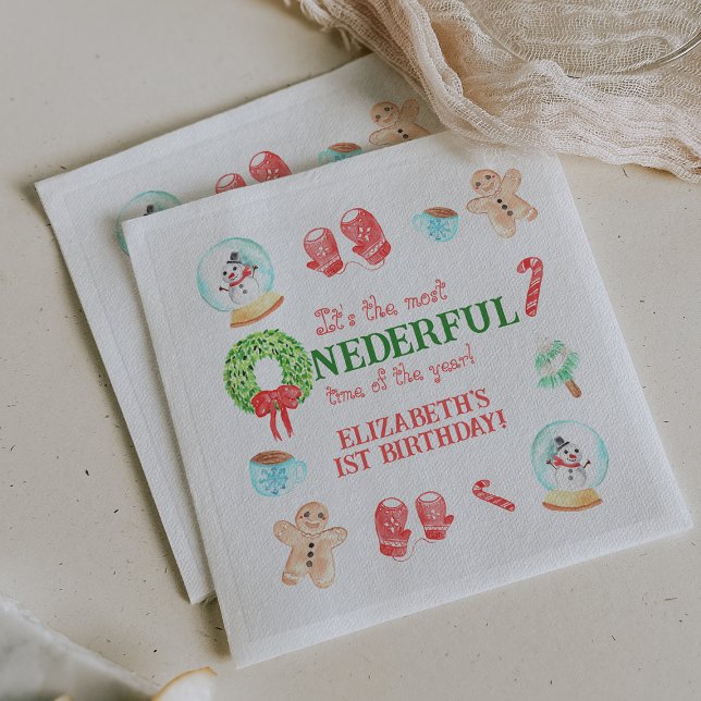 Serviette En Papier Noël le plus ONEDERFUL Premier anniversaire (Cute Christmas Most ONEDERFUL First Birthday Napkins)