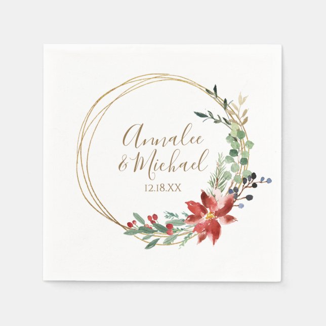 Serviette En Papier Noël Mariage hiver moderne Wreath rouge (Devant)