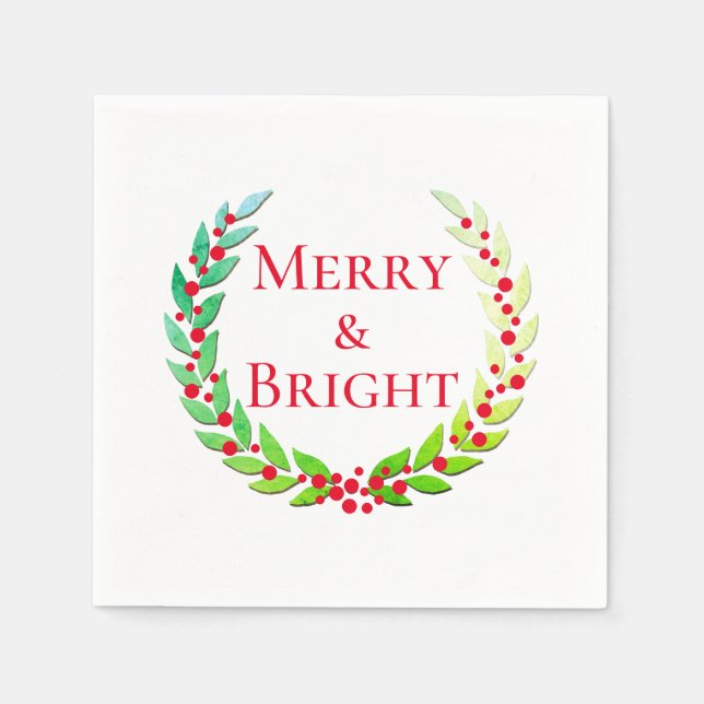 Serviette En Papier Noël Merry & Bright Laurel Wreath Red Berries (Devant)