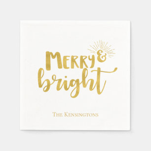 Serviette En Papier Noël Merry et Bright Faux Typographie de l'or