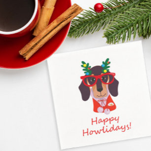 Serviette En Papier Noël mignon chien drôle Dachshund Howlidays