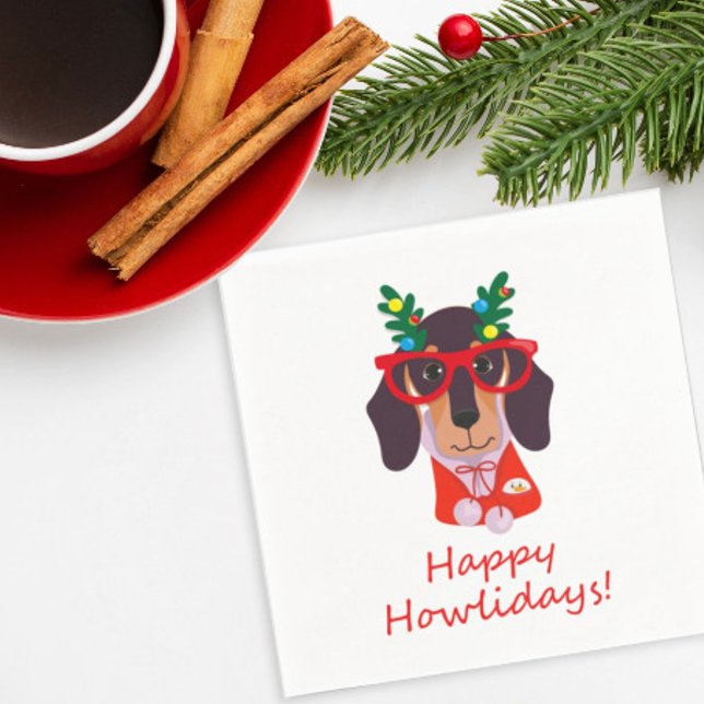 Serviette En Papier Noël mignon chien drôle Dachshund Howlidays (Créateur téléchargé)