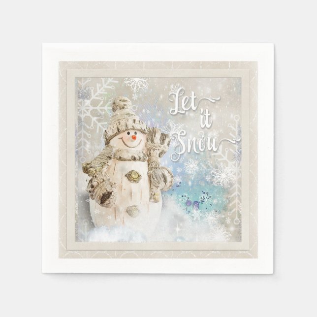 Serviette En Papier Noël mignon Snowman avec des flocons de neige (Devant)