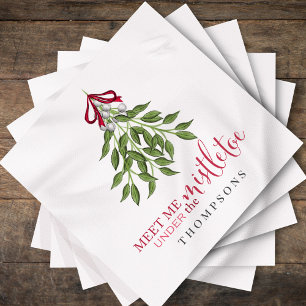 Serviette En Papier Noël Mignonne Aquarelle Verdure Mistletoe