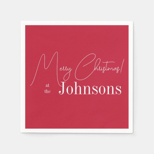 Serviette En Papier Noël moderne Joyeux Noël Nom de famille Rouge (Devant)