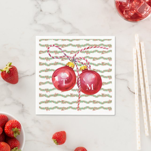 Serviette En Papier Noël Ornement Garland Monogramme Preppy Napkin (En situation)