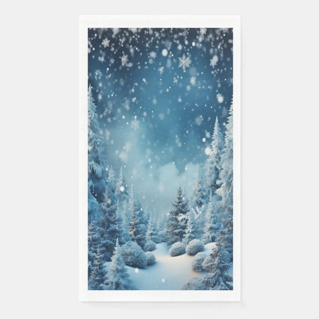 Serviette En Papier Noël Pays Bois Flammes de neige d'hiver (Devant)