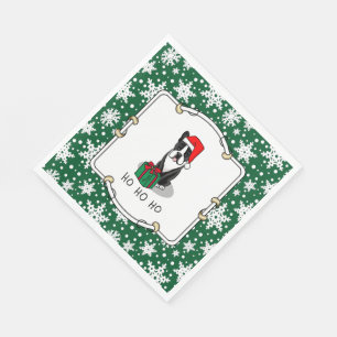 Serviette En Papier Noël Père Noël Boston Terrier (noir) mignonne