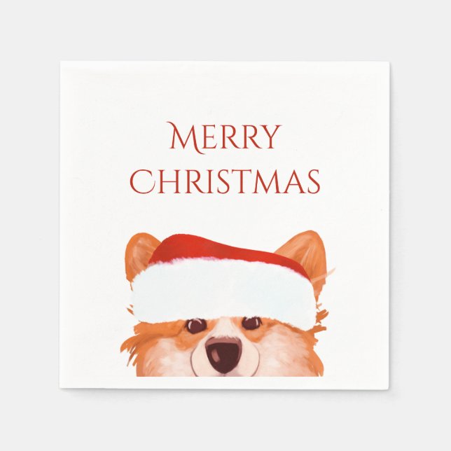 Serviette En Papier Noël père Noël Orange Corgi (Devant)