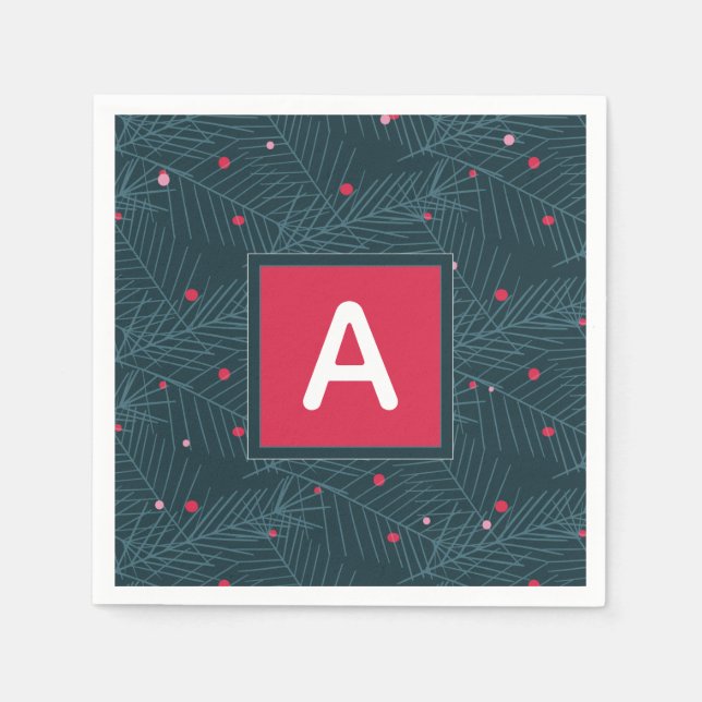 Serviette En Papier Noël Personnalisé Monogramme Rouge Vert Vacances (Devant)