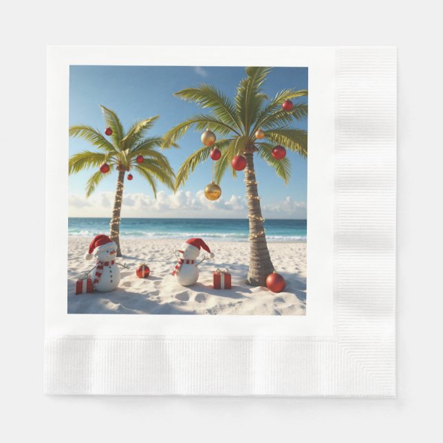 Serviette en papier Noël plage tropicale palmier (Devant)