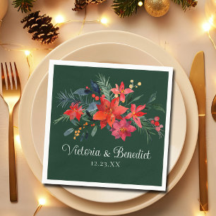 Serviette En Papier Noël Poinsettia Élégant Mariage Floral Vert
