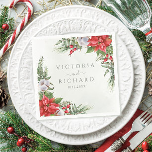 Serviette En Papier Noël Poinsettia Mariage de verdure d'hiver