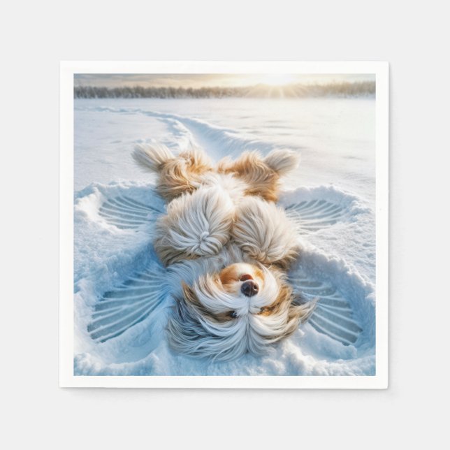 Serviette En Papier Noël Porté Collie Ange Neige (Devant)