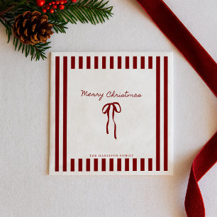 Serviette En Papier Noël rayé de Bow rouge