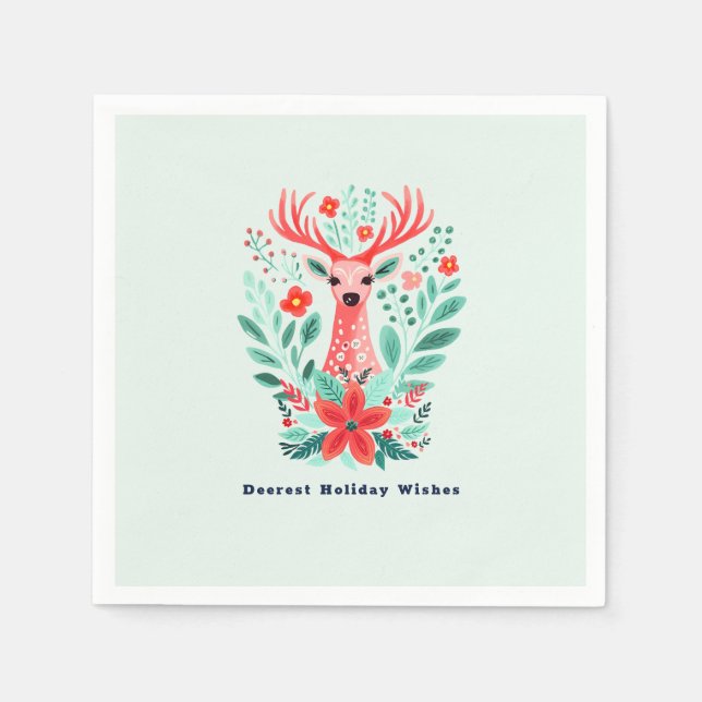 Serviette En Papier Noël Reinder Floral Mint Holiday (Devant)