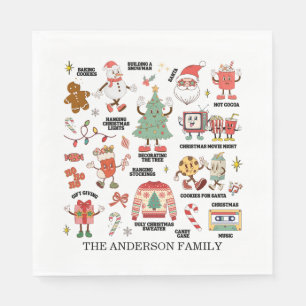 Serviette En Papier Noël Rétro Nostalgique Vert Et Rouge