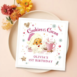 Serviette En Papier Noël rose Père Noël Cookie fête d'anniversaire