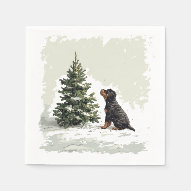 Serviette En Papier Noël Rottweiler Chien Arbre de Noël (Devant)
