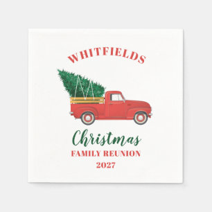Serviette En Papier Noël Rouge Truck Famille Réunion Personnalisé