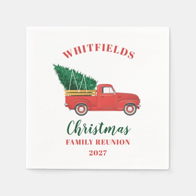 Serviette En Papier Noël Rouge Truck Famille Réunion Personnalisé (Devant)