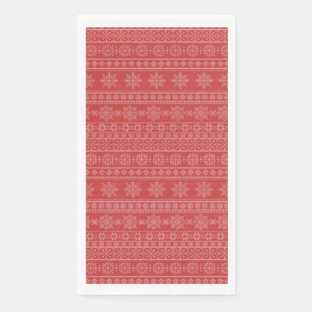 Serviette En Papier Noël scandinavie tricot rouge blanc flocon de neig (Devant)
