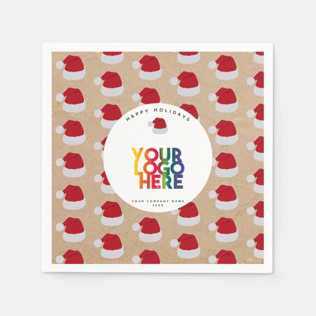 Serviette En Papier Noël Simple Business Logo Santa Hat Kraft (Devant)