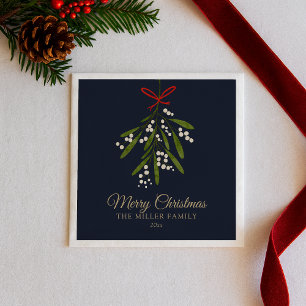 Serviette En Papier Noël simple de mistletoe marine