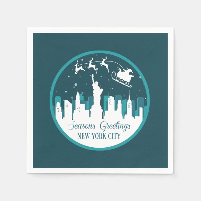 SERVIETTE EN PAPIER NOËL SNOWGLOBE NEW YORK CITY SKYLINE PAPIER (Devant)