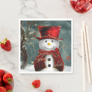 Serviette En Papier Noël Snowman Red Casquette & Veste neige