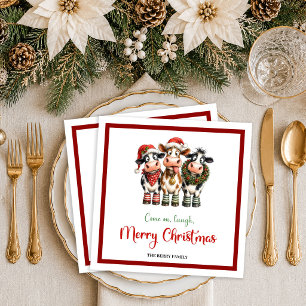 Serviette En Papier Noël tendance vache fantaisiste rouge vert noël na