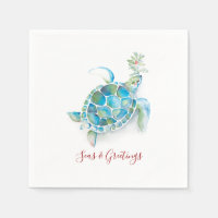Noël Tortue de mer Aquarelle Mer & Salutations
