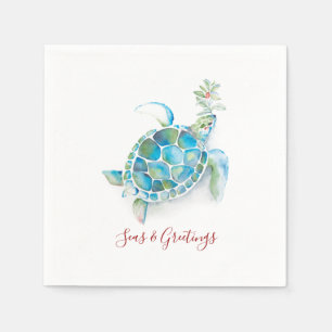 Serviette En Papier Noël Tortue de mer Aquarelle Mer & Salutations