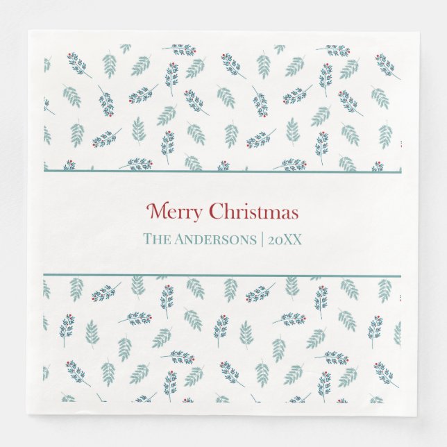 Serviette En Papier Noël turquoise Mistletoe (Devant)