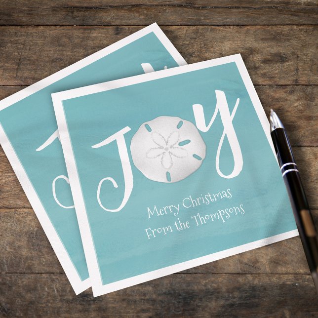 Serviette En Papier Noël Vacances Elégante Plage Turquoise Côte (Holiday Christmas Joy Sand dollar cocktail napkins)