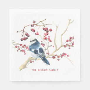 Serviette En Papier Noël Verdure w Oiseau - Vacances personnalisées