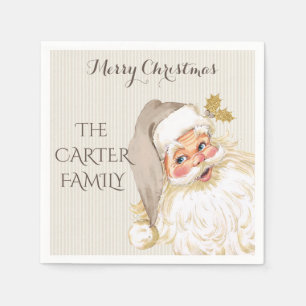 Serviette En Papier Noël vintage du Père Noël Taupe & Or