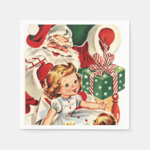 Serviette En Papier Noël vintage rétro Père Noël enfant Vacances