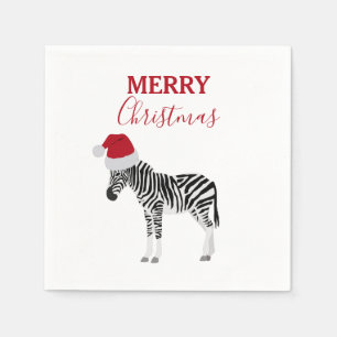 Serviette En Papier Noël Zebra Funny Animal avec Santa Hat