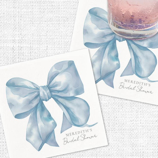 Serviette En Papier Noeud Bleu pour la Mariée: une Fête de Fiançailles (Blue Bow Tying The Knot Bridal Shower Napkins)