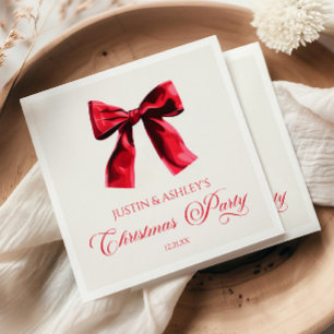 Serviette En Papier Nœud Élégant Rouge Coquette de Noël